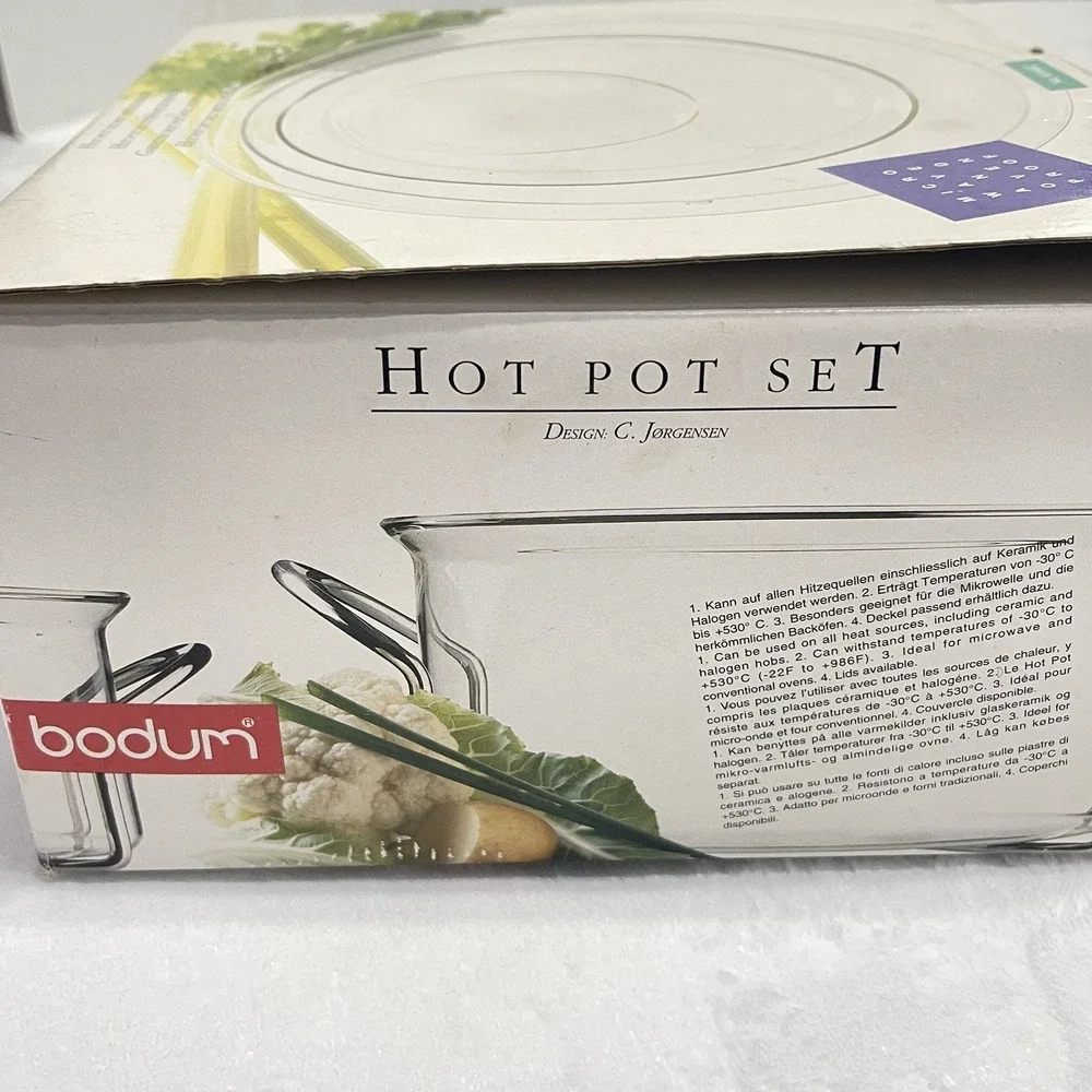 BODUM Germany Hot Pot Glass Bowls + Steel Holders 8oz,‎ 2.75 qt. K4602 Set of 2